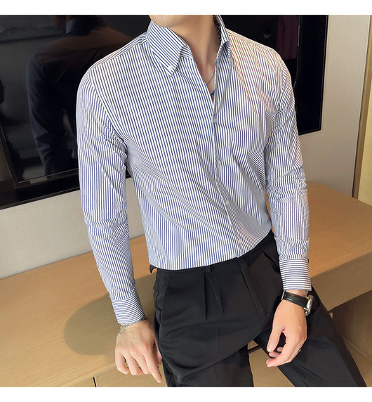 Camisa Manga Larga a Rayas para Hombre Otoño Invierno - Image 9
