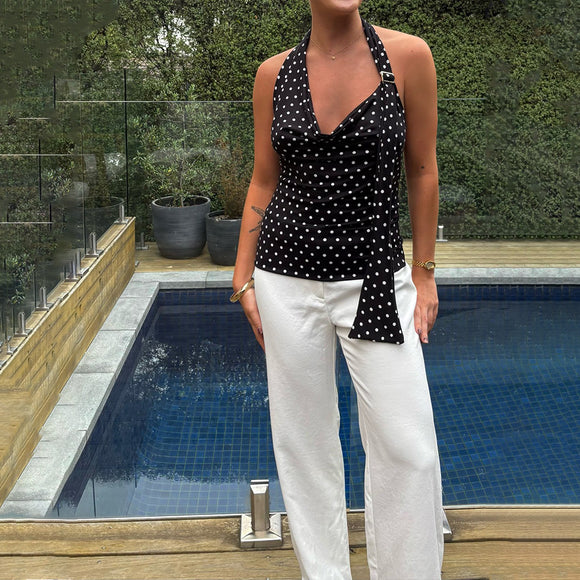 Blusa Escotada Lunares Ajustada sin Espalda