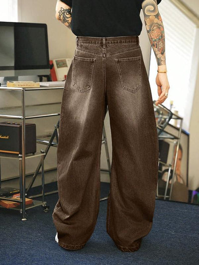 Jeans Hombre Marrón Desteñido Corte Flare Relajado - Image 3