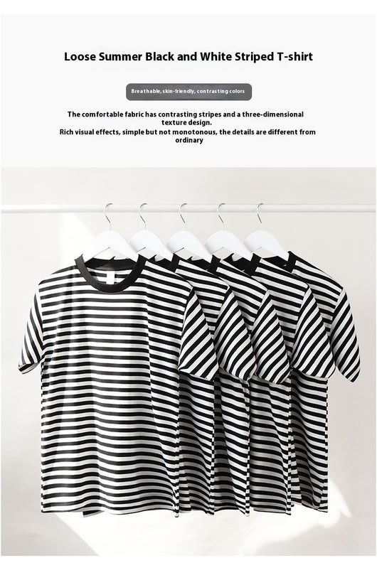 Camiseta Hombre a Rayas Manga Corta Ajuste Relajado Versátil - Image 12