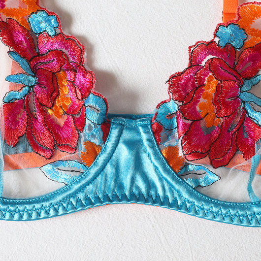 Conjunto de Lencería Floral Bordado con Aro de Acero - 4 Piezas Coordinadas - Image 20