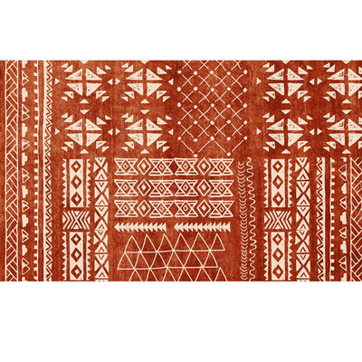 Rectangular area rug with white background and horizontal stripes of black, teal, and yellow tribal patterns. - Image 35