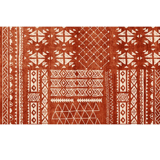 Rectangular area rug with white background and horizontal stripes of black, teal, and yellow tribal patterns. - Image 35