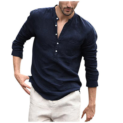 Camisa Vintage de Lino Blanca con Botones para Hombre - Image 4