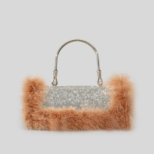 Bolso de Hombro Crossbody con Incrustaciones de Diamantes y Pelo de Avestruz - Image 16
