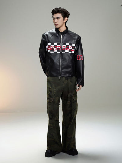 Chaqueta de Cuero Estilo Retro Americano con Detalles de Tartán - Image 13