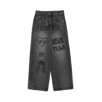 Pantalones Anchos Estilo Urbano con Estampado Cartoon Desgastado para Hombre - Image 8