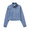 Camisa Denim Corta con Strass de Manga Larga
