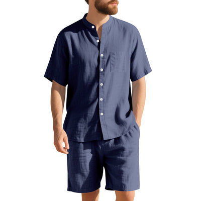 Traje de Lino Americano para Hombre - Dos Piezas Cuello Mao Playa Verano - Image 5
