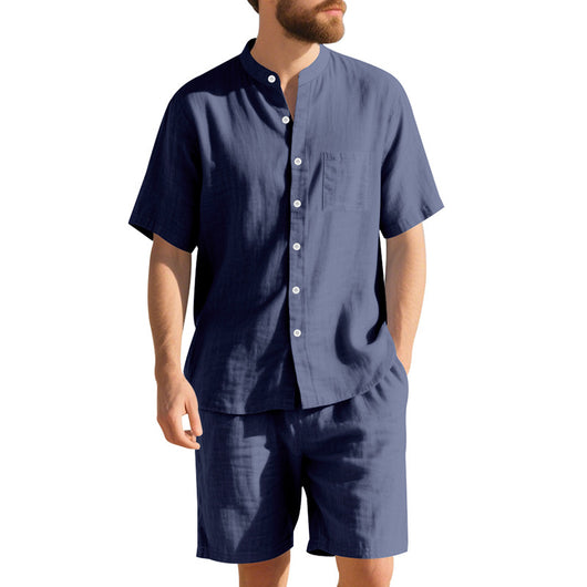 Traje de Lino Americano para Hombre - Dos Piezas Cuello Mao Playa Verano - Image 5