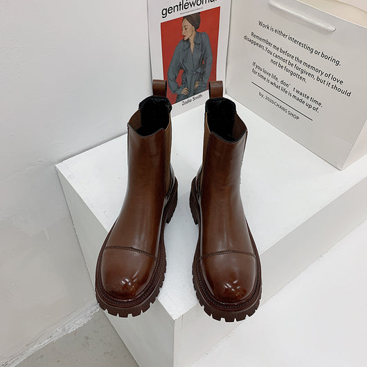 Botas Plataforma Retro British Style en Terciopelo Marrón - Botas Skinny para Invierno - Image 12