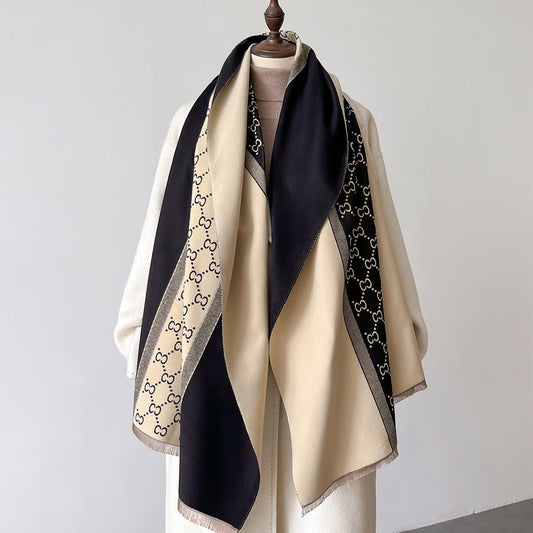 Pashmina de Cachemira con Costuras en Contraste - Chal Abrigador para Mujer