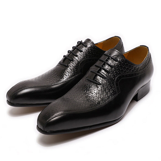 Zapatos de Cuero Grabados Estilo Ejecutivo con Punta Afilada y Cordones