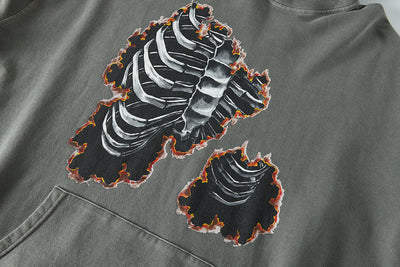 Sudadera con Capucha Estampado Calavera y Huesos Diseño Oversize - Image 3
