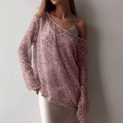 Blusa Suéter Holgada con Lentejuelas y Detalles Calados - Image 13
