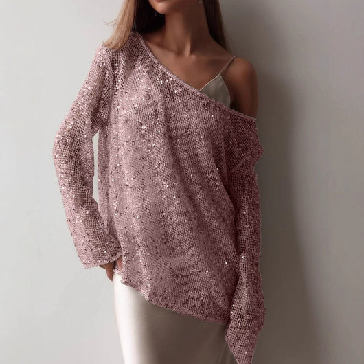 Blusa Suéter Holgada con Lentejuelas y Detalles Calados - Image 13