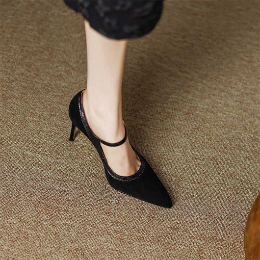 Zapatos de Tacón Stiletto en Cuero Genuino con Punta Fina y Hebilla - Image 6