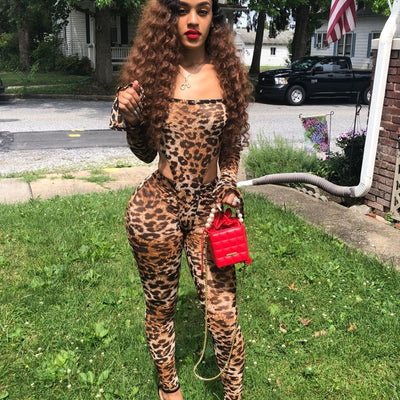 Conjunto de Dos Piezas Bodysuit Estampado Leopardo con Malla - Image 11