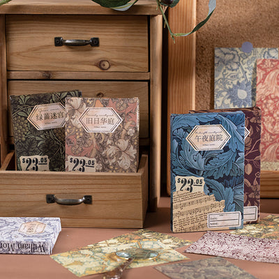 Set of 60 sheets of retro artistic decorative paper with 20 unique floral and botanical patterns in red, maroon, and gold. - Image 10