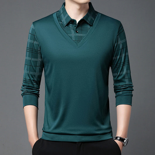 Suéter Tipo Camisa Falsa Dos Piezas para Hombre - Manga Larga Otoño - Image 13