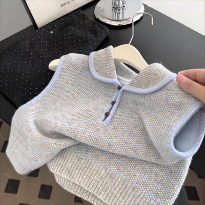 Chaleco Tejido a Rayas Azul y Blanco - Estilo Coreano Casual para Otoño - Image 3