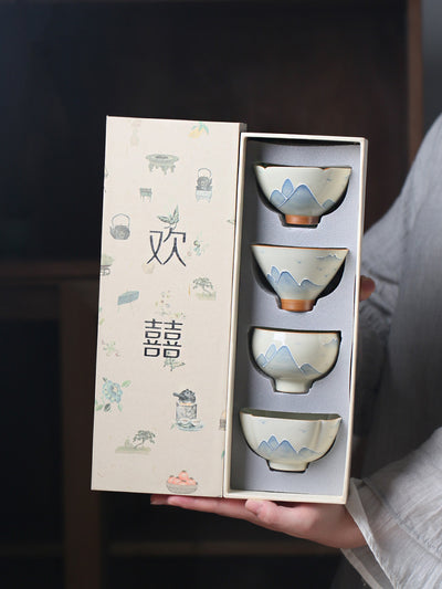 Taza Kung Fu de Porcelana Pintada a Mano - Paisaje Tradicional Gris - Image 12