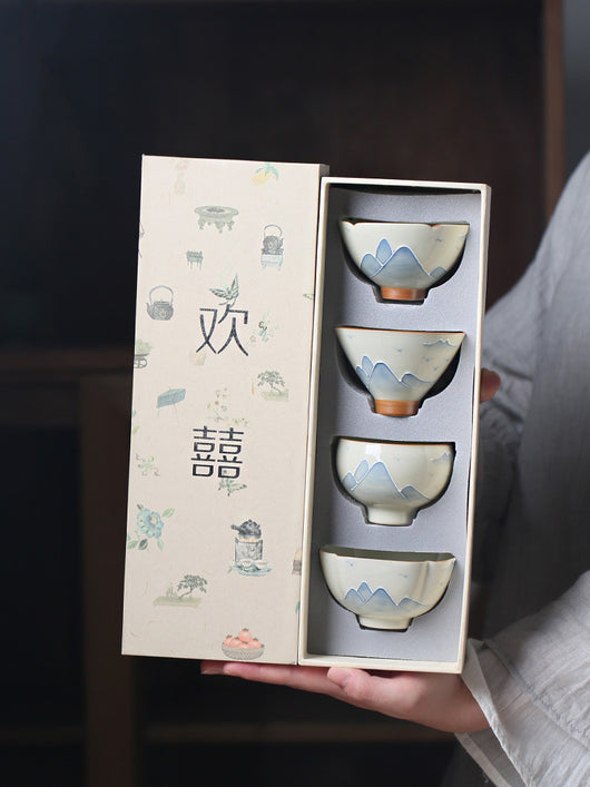 Taza Kung Fu de Porcelana Pintada a Mano - Paisaje Tradicional Gris - Image 12