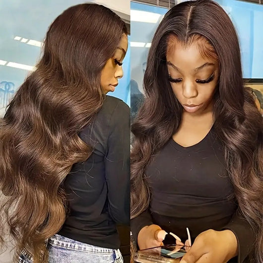Peluca Ondulada Marrón Oscuro con Encaje Frontal - Cabello Largo y Voluminoso - Image 3