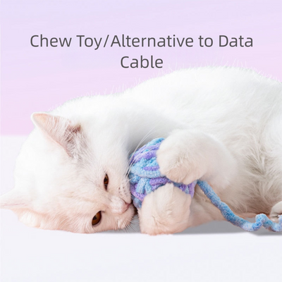Pink and purple striped plush cat toy ball, made from chunky yarn, designed for silent play and chewing. - Image 20