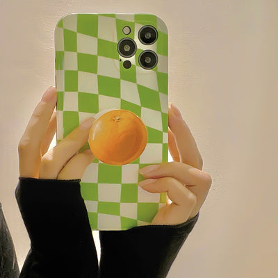Funda Silicona para Teléfono Cuadrícula Naranja Verde Minimalista