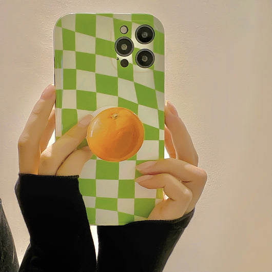 Funda Silicona para Teléfono Cuadrícula Naranja Verde Minimalista