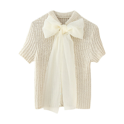 Abrigo Tejido con Moño Organza Transparente en Colores Sólidos - Image 4