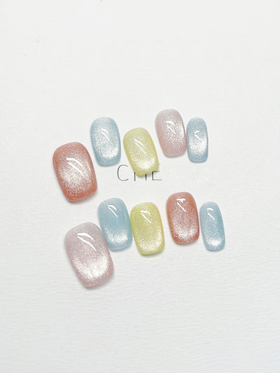 Uñas Postizas Cat Eye Dopamina Colores Vibrantes para Niñas - Image 4