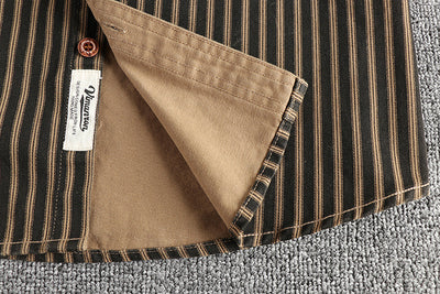 Camisa Manga Larga Hombre Rayas Retro Algodón Tejido Lavado Comfort Casual - Image 11