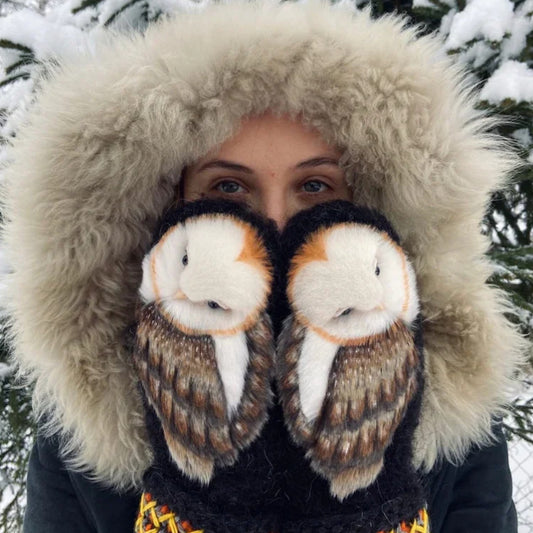Guantes de Lana Tejidos con Diseño de Búhos - Cálidos y Acogedores para Invierno