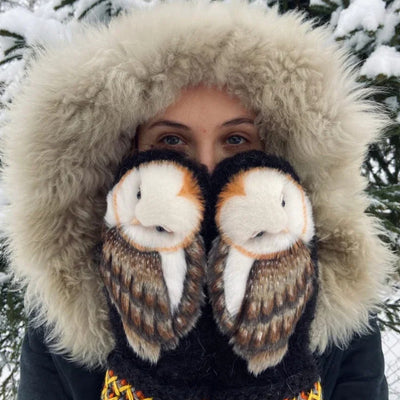 Guantes de Lana Tejidos con Diseño de Búhos - Cálidos y Acogedores para Invierno