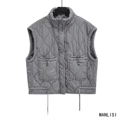 Chaleco Casual de Algodón Gris para Mujer con Cuello de Pie - Image 2