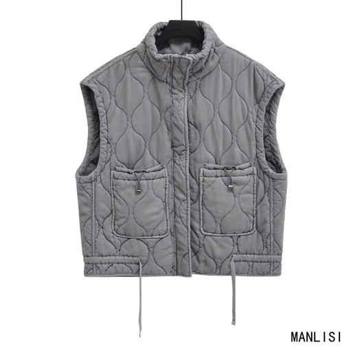 Chaleco Casual de Algodón Gris para Mujer con Cuello de Pie - Image 2