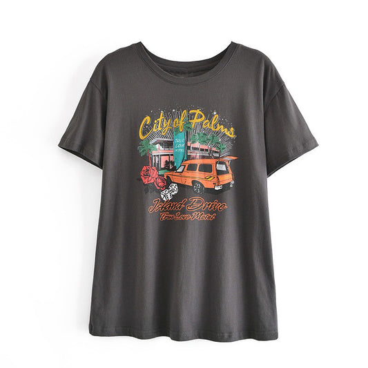 Playera Retro Americana Estampada de Manga Corta para Mujer - Image 2