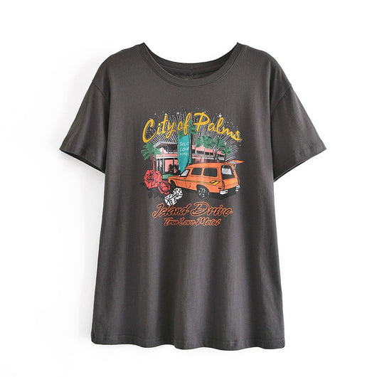Playera Retro Americana Estampada de Manga Corta para Mujer - Image 2