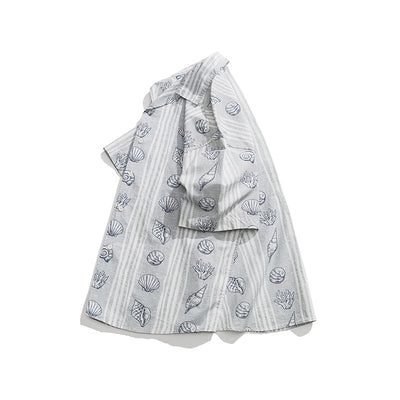 Camisa Suelta Estilo Japonés con Estampado Shell y Solapa - Image 2