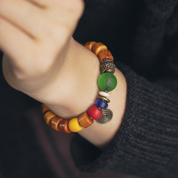 Pulsera Étnica Retro de Hueso de Res Ahumado