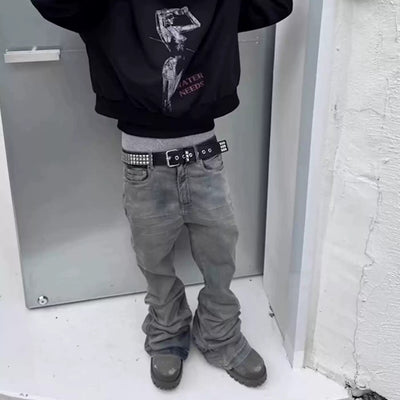 Pantalones Vaqueros Acampanados para Hombre - Estilo Urbano Estadounidense - Image 2