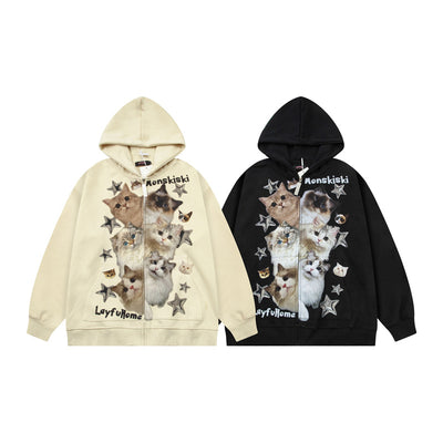 Sudadera Con Capucha Estampado Gato Divertido Unisex