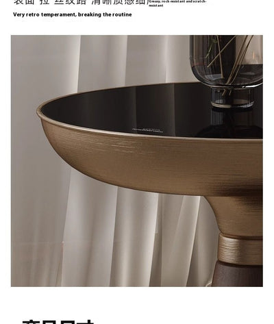 Mesa Auxiliar Redonda de Cristal Templado con Base de Madera Maciza - Diseño Moderno Lujo - Image 17