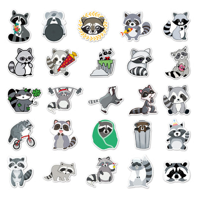 50 unique cute raccoon stickers in various cartoon styles, including raccoons with party hats, wreaths, and holding items. - Image 3