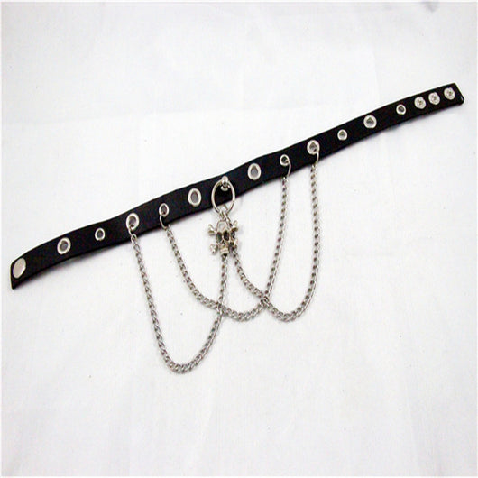 Collar de Cadena de Cuero Personalizado con Calavera Punk - Image 9