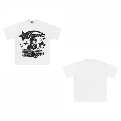 Playera Blanca Oversized Estilo Harajuku con Patrón Anime - Image 4