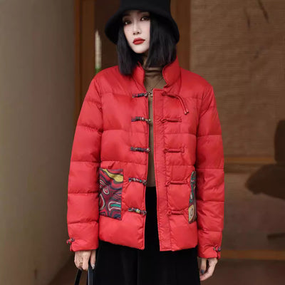 Chaqueta Acolchada Retro Estilo Chino con Cuello Alto para Mujer - Image 3