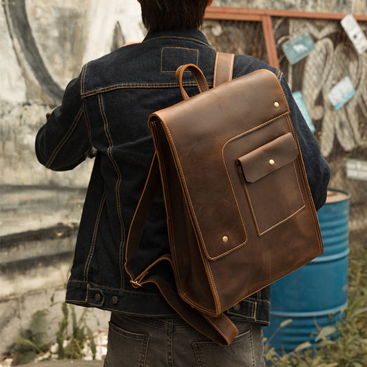 Mochila de Cuero Casual Estilo Británico para Hombre